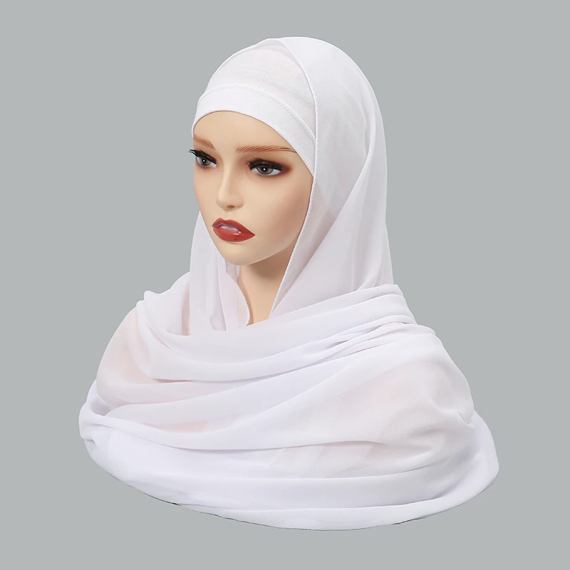 New best-selling chiffon headscarf tube cap set, single color pearl chiffon headscarf tube cap with bottom cap set