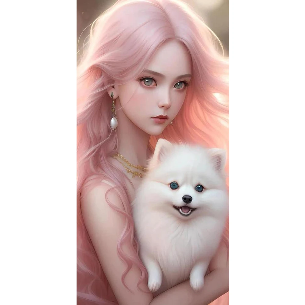 Full Square/Round Drill 5D DIY Diamond Painting Beautiful Girl And Dog Diamond Embroidery Cross Stitch Home Decor J3453