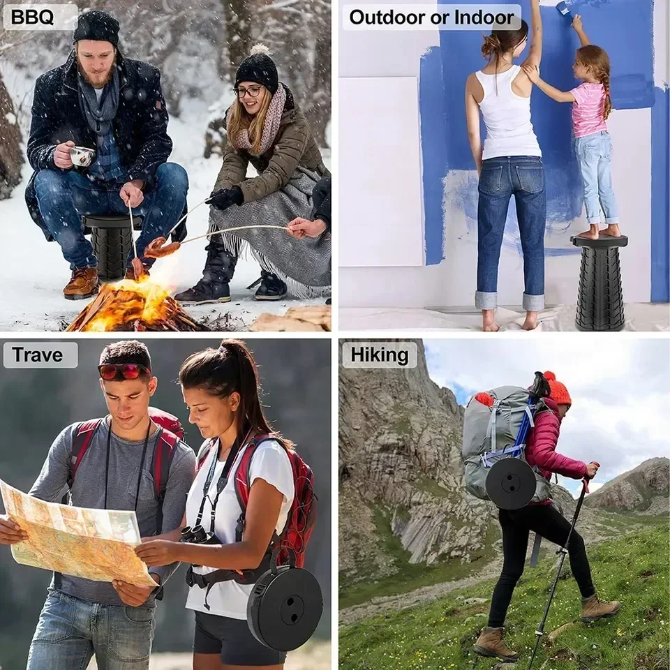 New Hot Portable Folding Telescopic Stool Lightweight Plastic Subway Queuing Chair and Outdoor Camping Fishing with Carry Bag