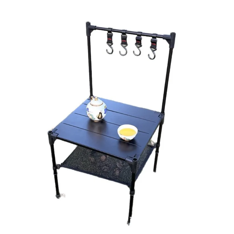 Double Layered Folding Aluminum Frame Plastic Tabletop Camping Table, Lightweight and Fast Assembly Picnic Travel Coffee Tables