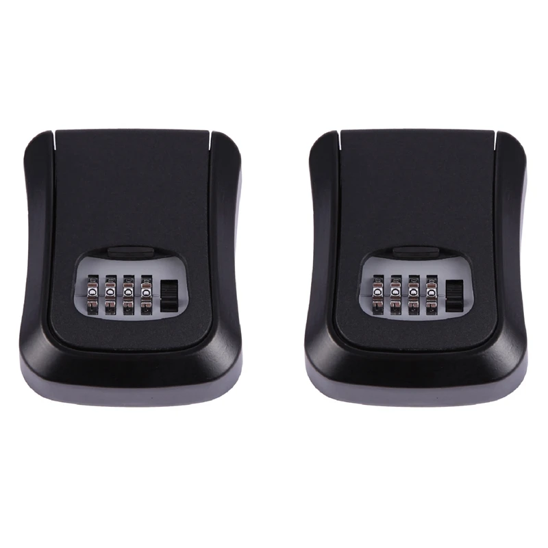 2X Black Password Key Lock Box Wall Mounted Zinc Alloy Key Box Weatherproof 4 Digit Combination Key Storage Lock Box