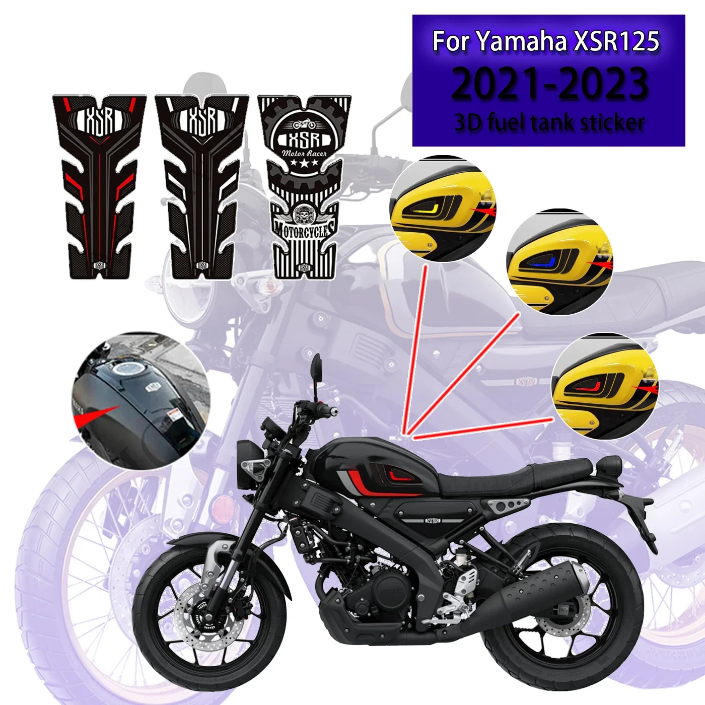 Motorcycle sticker  For Yamaha XSR125 ， 2021-2023 Motorcycle Scratch Protection Tank Pad Side Grips Gas Fuel Oil Kit Knee