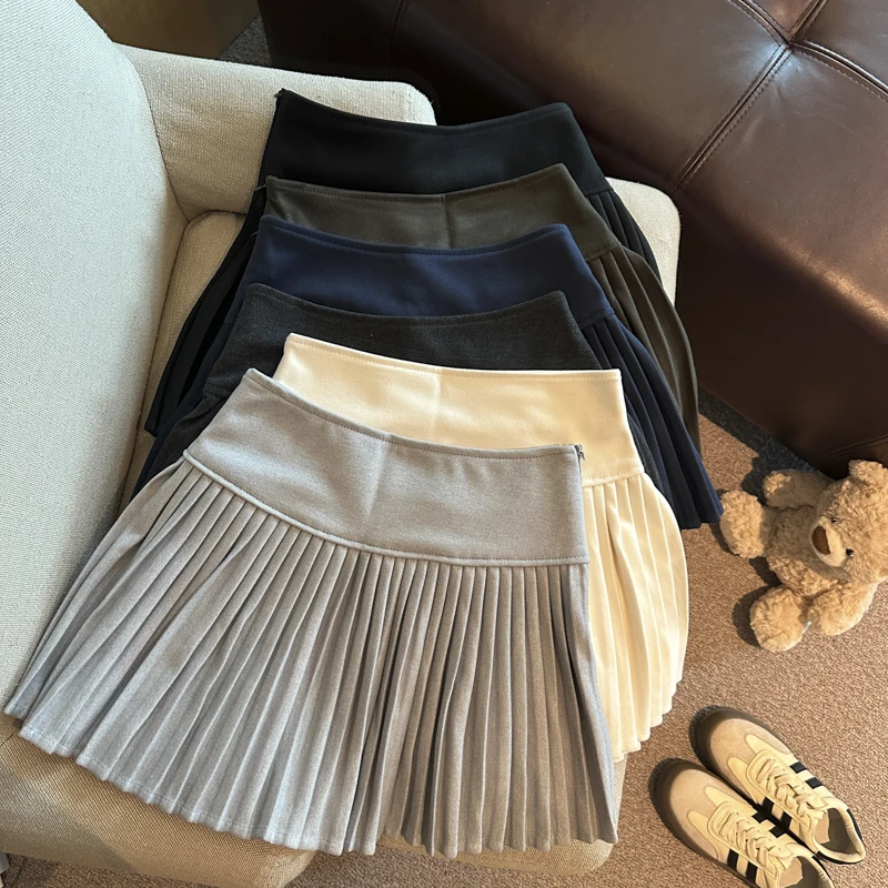 Autumn And Winter Solid High Waisted Vacation Pleated Skirt Women Elegant College Style Versatile Sexy Short Skirt Simple Trendy
