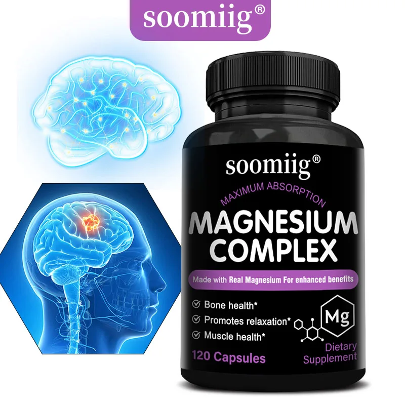 

Magnesium Complex Capsules - Support Muscle, Bone, Heart , Improve Sleep, Stress & Anxiety Relief - Dietary Supplement