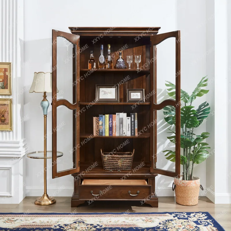 

Винный шкаф из цельного дерева в ретро-стиле, тумба под телевизор для гостиной, витрина