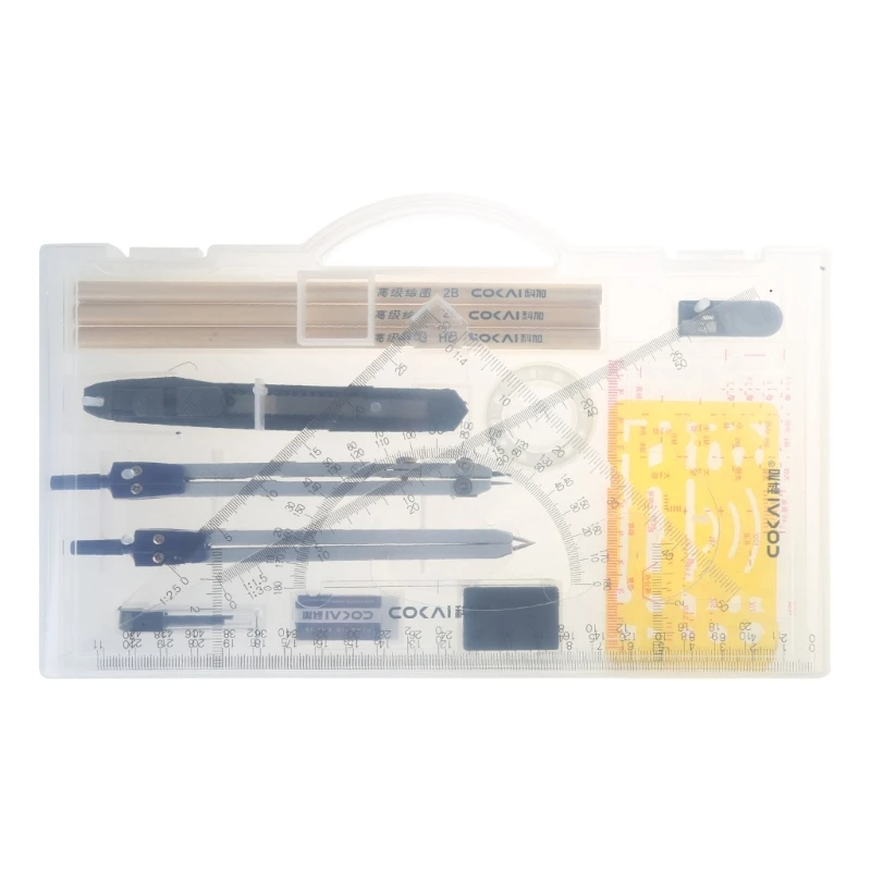 Y1UB Math Geometry Kit-Sets 18Piece Student Supplies Include Protractor Eraser Protractor Pencil for Drafting Drawing