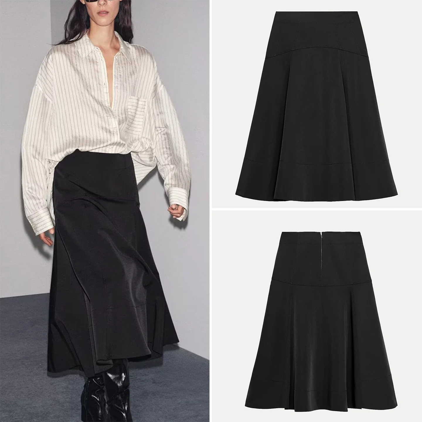 

ZADATA Women's Fashion Wide Hem Belted Waist Skirt Stylish mid Waist Standard Fit Half Length Daily Wear Other Material 100%