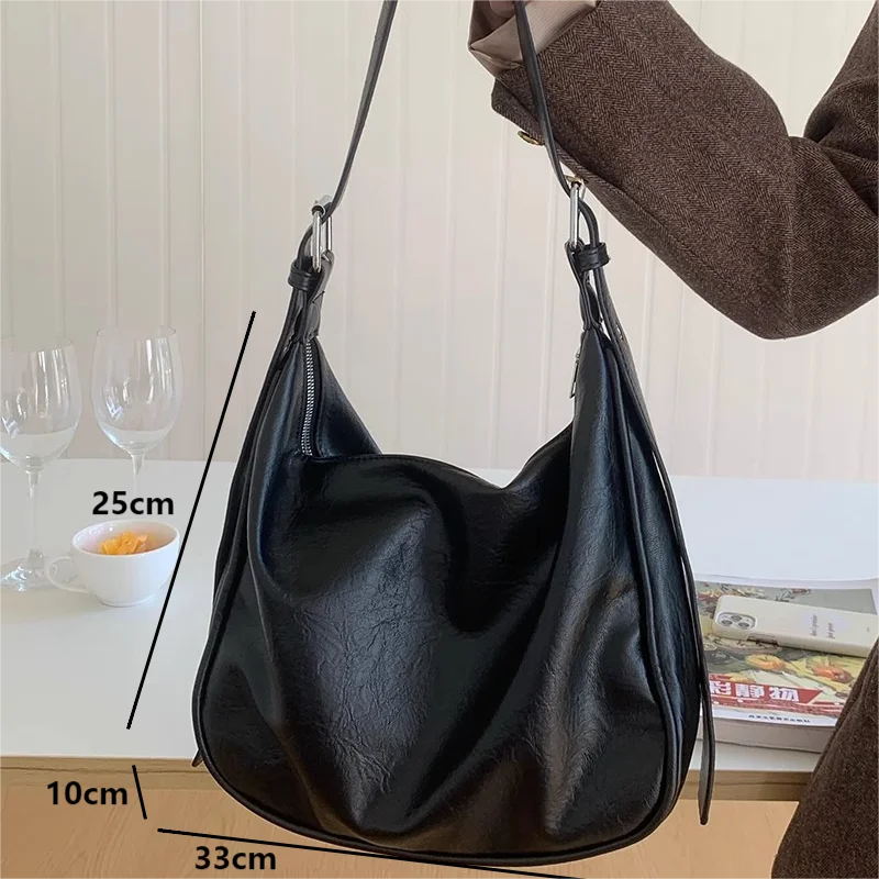 High-end Brown PU Leather Tote Bags Vintage Black Large Capacity Shoulder Bags for Women Simple Ladies Crossbody Bags 2024 New