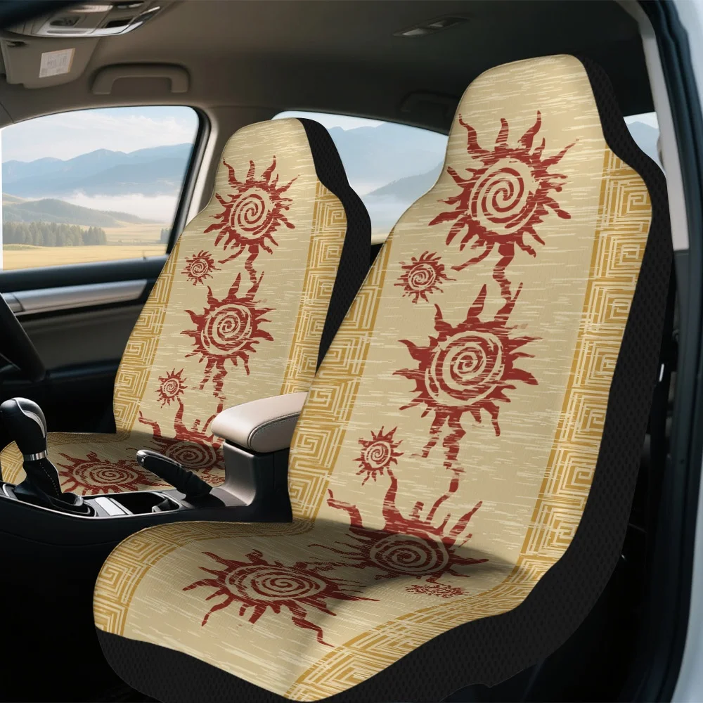 2pcs  Ancient Greek Spiral Sun Border Art Car Seat Covers, Universal Fit for Most Cars SUVs and Trucks