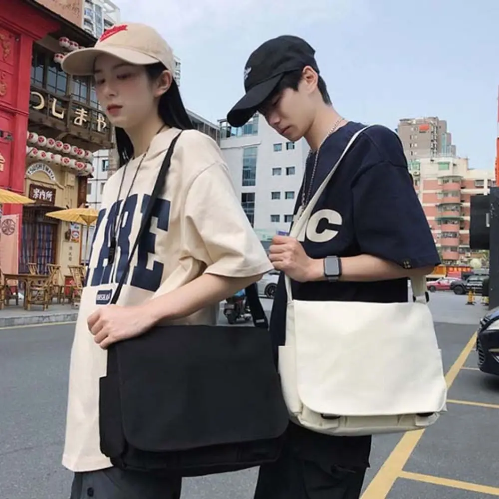 Casual preto sólido saco de náilon estilo coreano crossbody saco do mensageiro grande capacidade cor sólida simples bolsa de ombro feminina