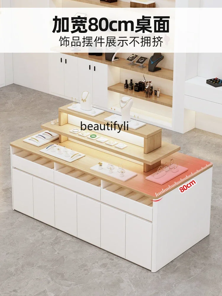 Solid Wood Cosmetics and Jewelry Shop Zhongdao Display Stand Counter Clothing Jewelry Shoes Bag Hat Double-Sided Showcase