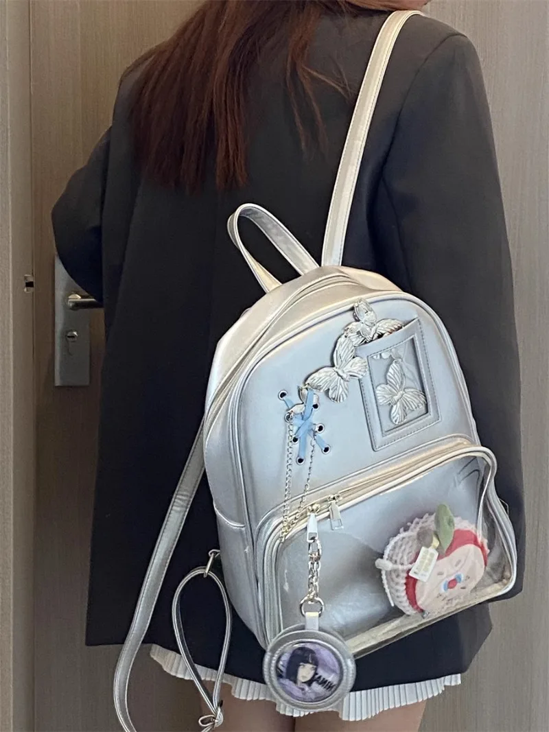 Bonito ita saco mochila doce bonito bandagem mochilas mujer 2025 nova mochila transparente juventude casual feminino sacos de escola