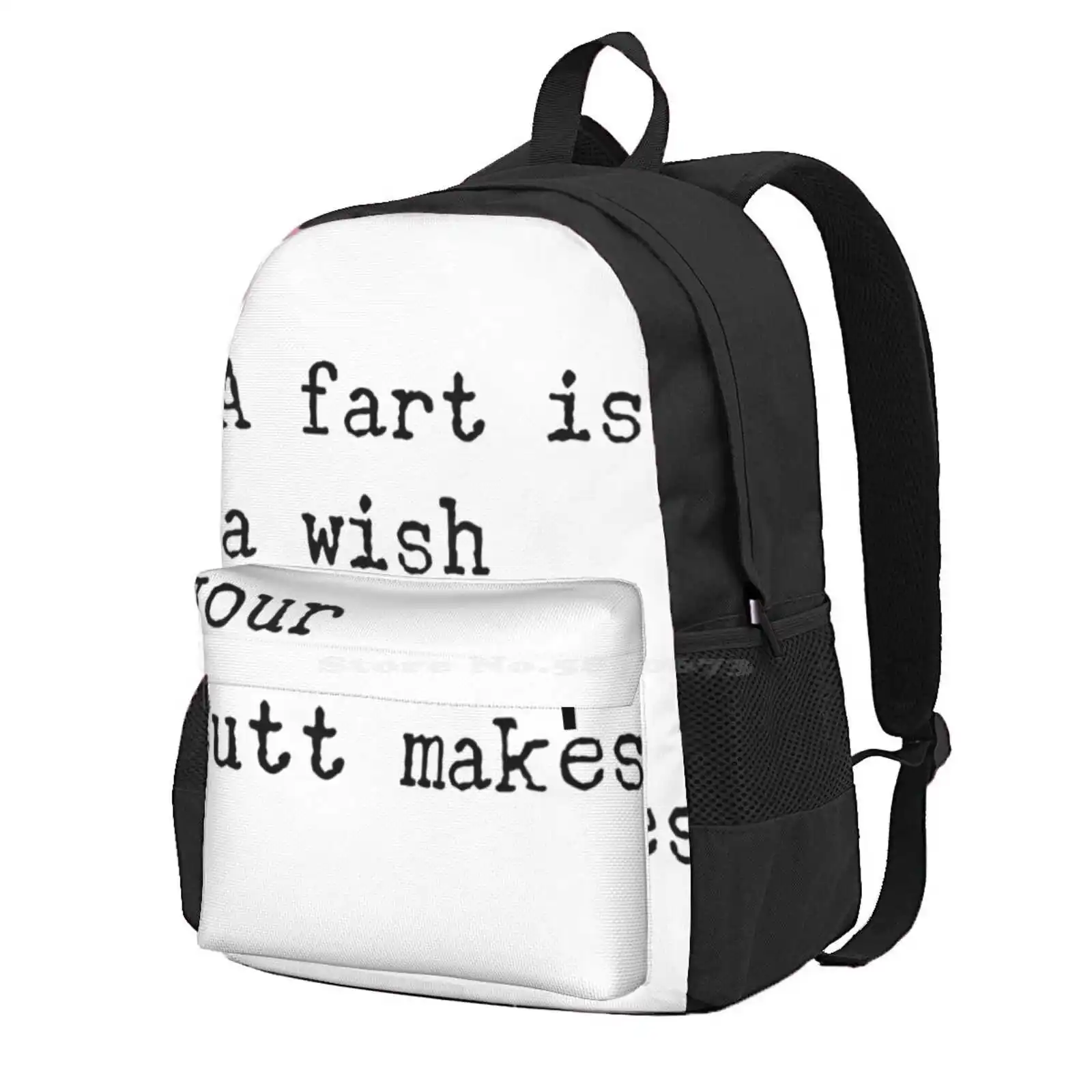 Farts Hot Sale Schoolbag Backpack Fashion Bags Fart Poop Bathroom Humor Humour Butts Wishes Silly Black And White Text Words