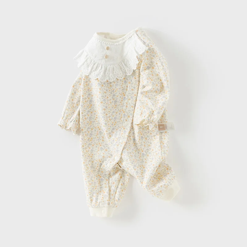 Dave Bella Newborn Jumpsuit 2025 Spring Comfortable Floral Print Girls Baby Cotton Romper Antibacterial Gentle Cute DB1250664