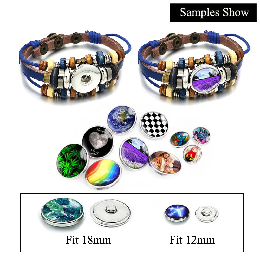 Pulsera redonda de cristal con diseño de cabujón, brazalete con abalorio de botón a presión de 18mm, 12mm, 10mm, 20mm, 25mm, 30mm, 40mm, 856