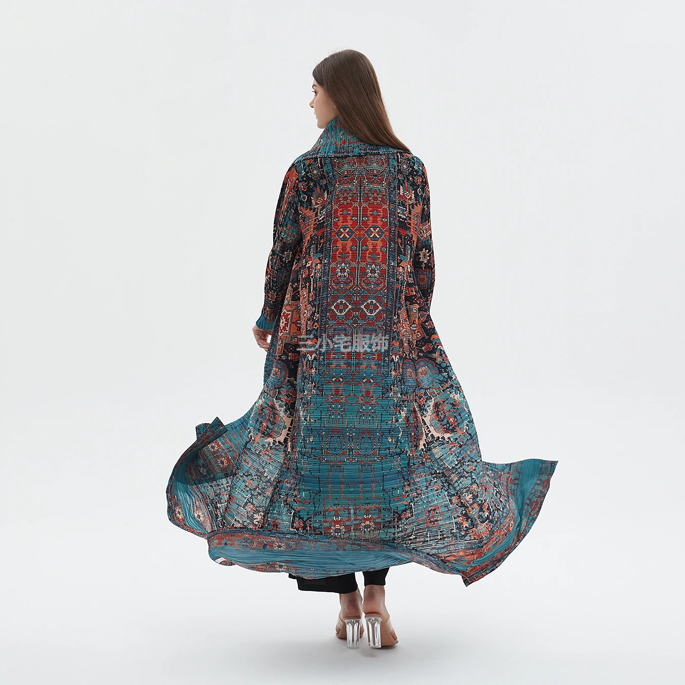 Miyake Pleated Arabian Robe Vintage Printed Long Sleeve Plus Loose Large Size Cardigan Fashion Women Trench Coat 2024 Summer New