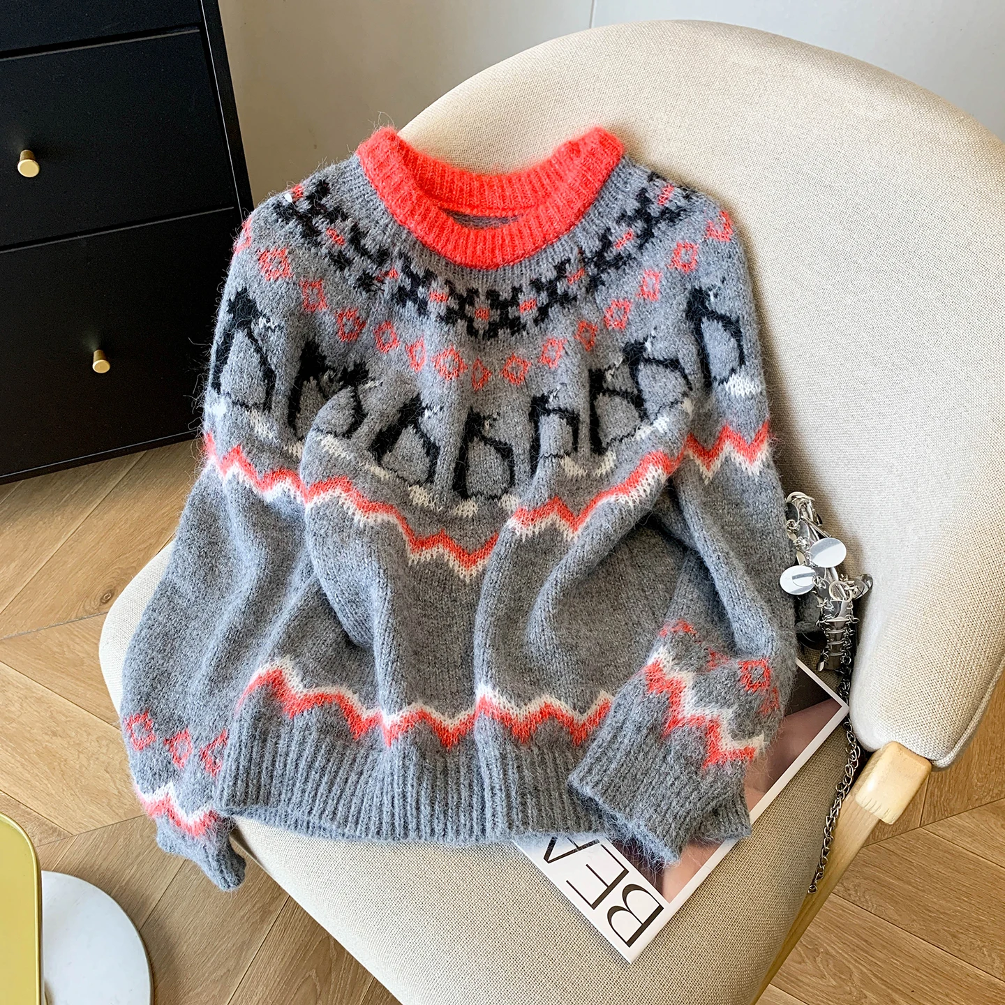 المرأة Thiened الشتاء تريكو سترة عادية كسول خمر Sle معرض جزيرة التطريز العلوي الحلو فضفاض صالح طويل Sve #2