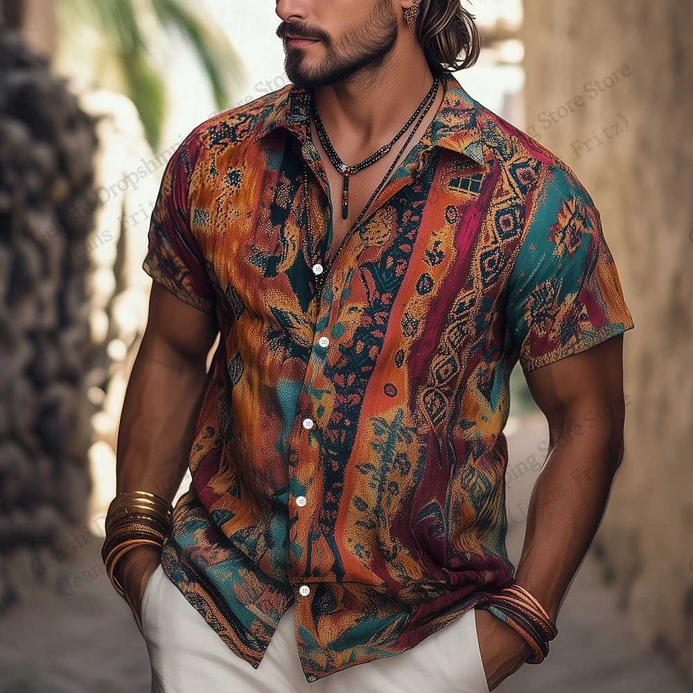 Fashion Men Summer Hawaiian Shirt Floral Indian Boho 3d Print Shirt Short Sleeve Button-Up Beach Shirt Women Blouse Men Clothing - view 3