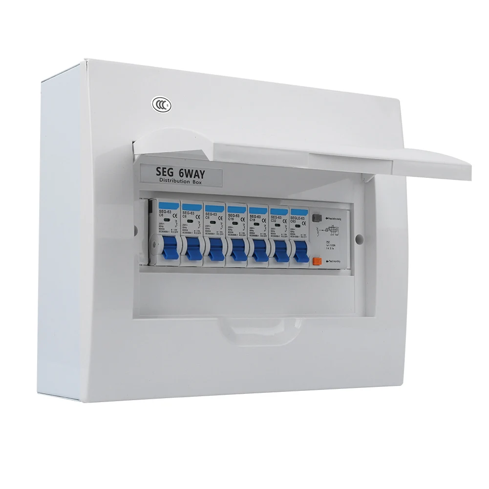 Fehlerstromschutzschalter, klein, 6-Wege-Auslaufschutz, 63 A, 30 mA, RCd4MCB (3 x 6a2 x16a1 x 32 A)