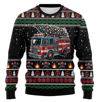 Brandweerman Kerstman Grafische Sweatshirts Brandweerman Auto Lelijke Kersttrui Mode Baan Trainingspak Grappige Geschenken Truien Tops