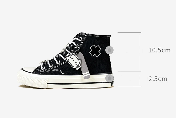 Amy und Michael: Süße High-Top-Sneaker aus schwarzem Canvas für Mädchen – Niedliche, lässige Anime-Schuhe, bezaubernde vulkanisierte Damenschuhe – Detail 2