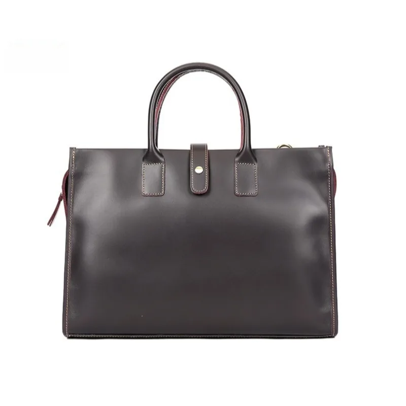 Men's Genuine Leather Briefcase Padded Laptop Compartment Genuine Leather Business Shoulder Bag