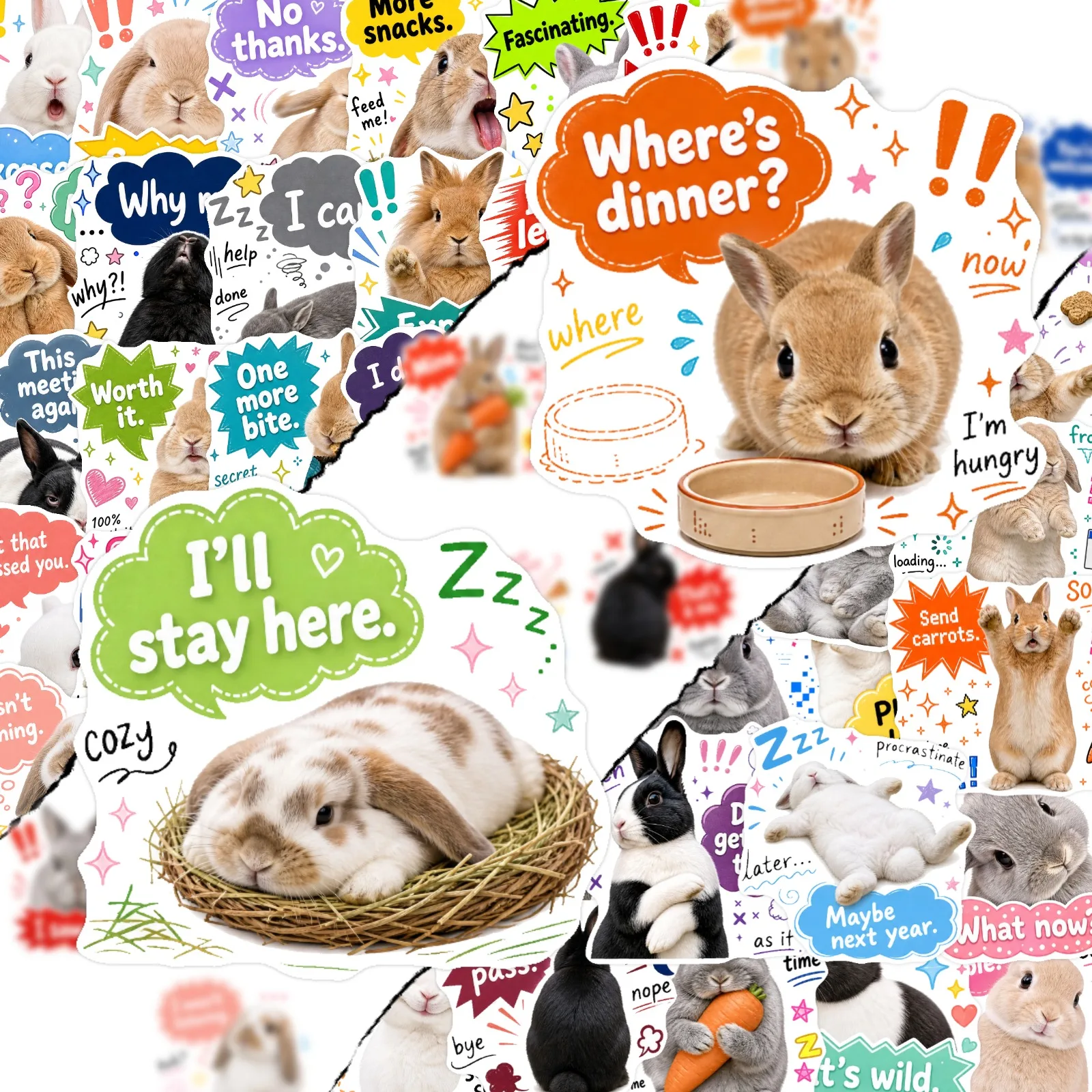 Funny Meme Rabbit Self Adhesive Paper Stickers Bunny Quote Decals Scrapbook Journal Stationery Waterproof Pet Craft Deco Pack