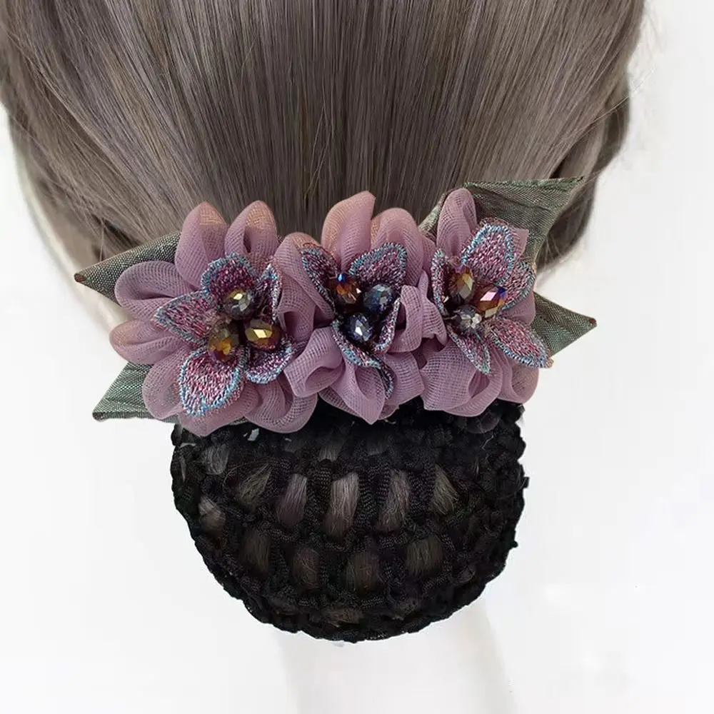 Bowknot Hair Bun Cover Pearl Lady Dance Headdress Korean Bun Snood Lace Flower Hair Net Women Spring Clips Hairgrips Cover Net