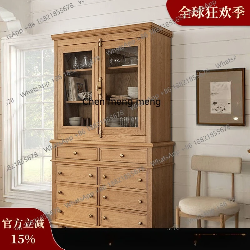 French solid wood dining side with glass door wine cabinet American living room wall rack household high cabinet