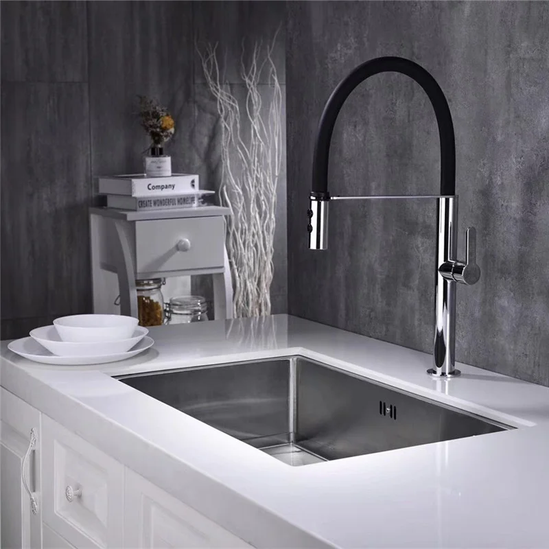 Brass Kitchen Faucet Pull Out Sprayer Dual Spout Single Handle Hot Cold Water Mixer Tap Sink Faucet 360 Rotation Kitchen Faucet