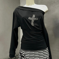 Cross Harajuku Y2k Long sleeve Top Rock Goth Unique Crop top Fashion Punk Long sleeve T-shirt Fashion Streetwear Hiphop Baby Tee
