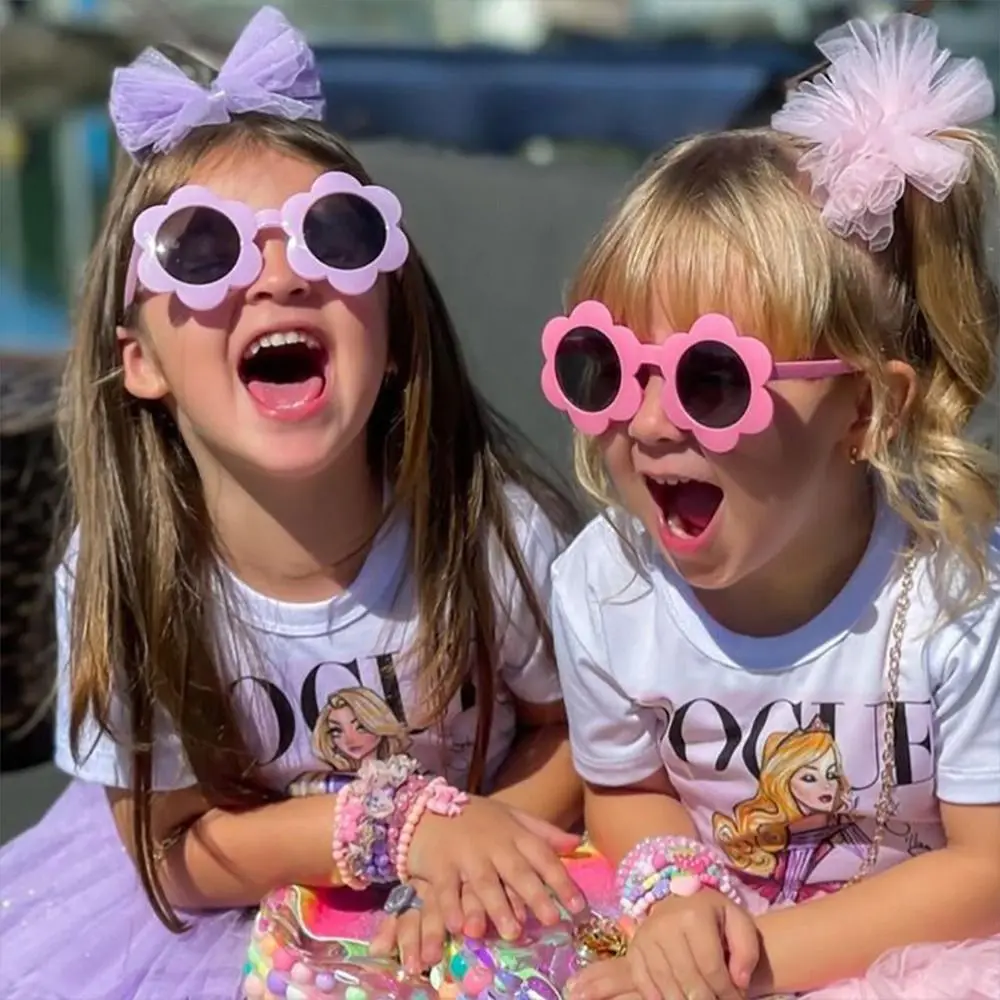 Round Frame Kids Sunflower Sunglasses Novel Colorful Shades Sun Protection Eyewear for Girls