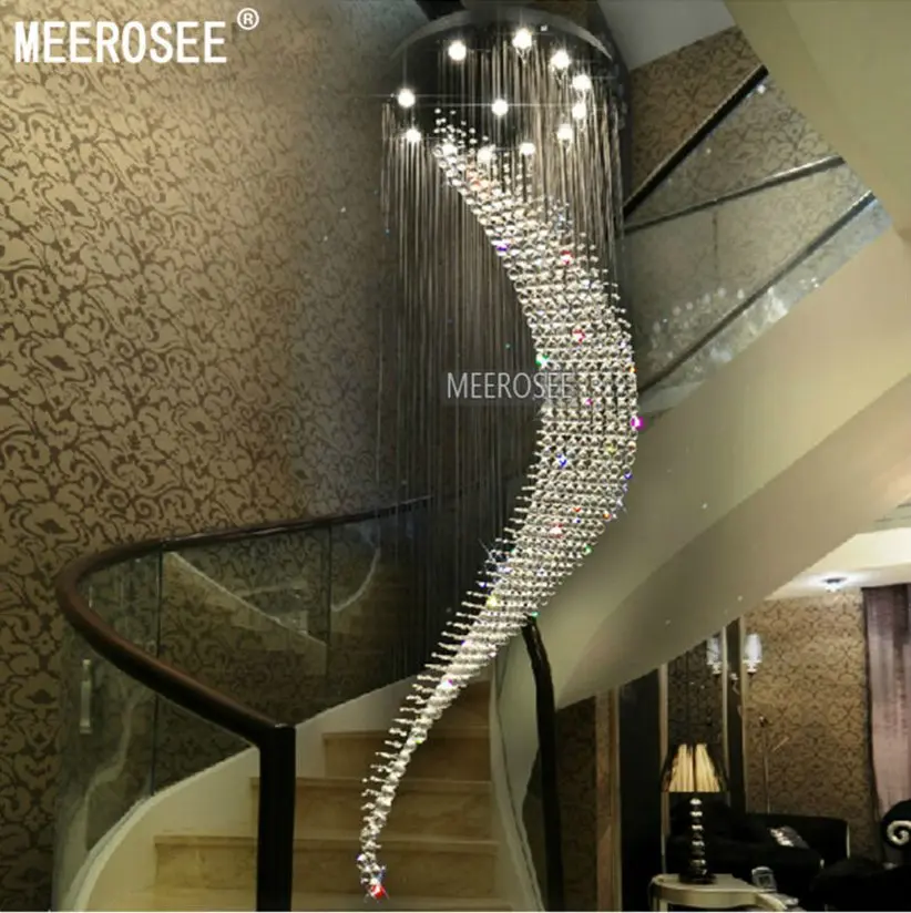 

Modern Spiral Crystal Chandelier Light K9 Chrome Ceiling Light fixture GU10 D31.5 Inch for Living Room Foyer Staircase Hallway