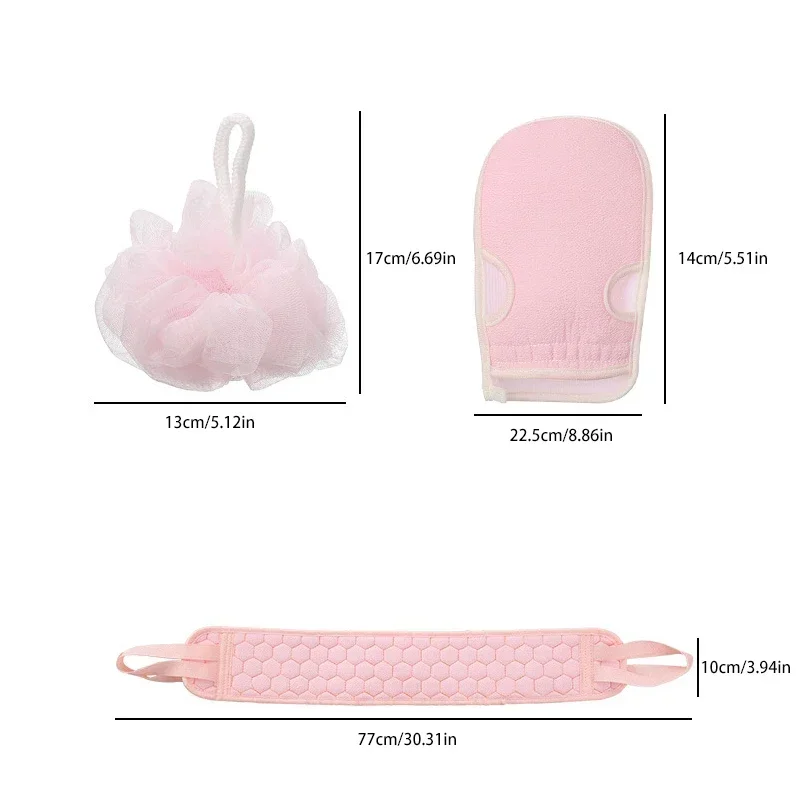

3Pcs/Set Body Cleaning Washcloth Soft Brush Home Hotel Bathroom Shower Ball Back Scrubber Set Exfoliating Skin Towel Bath Gloves