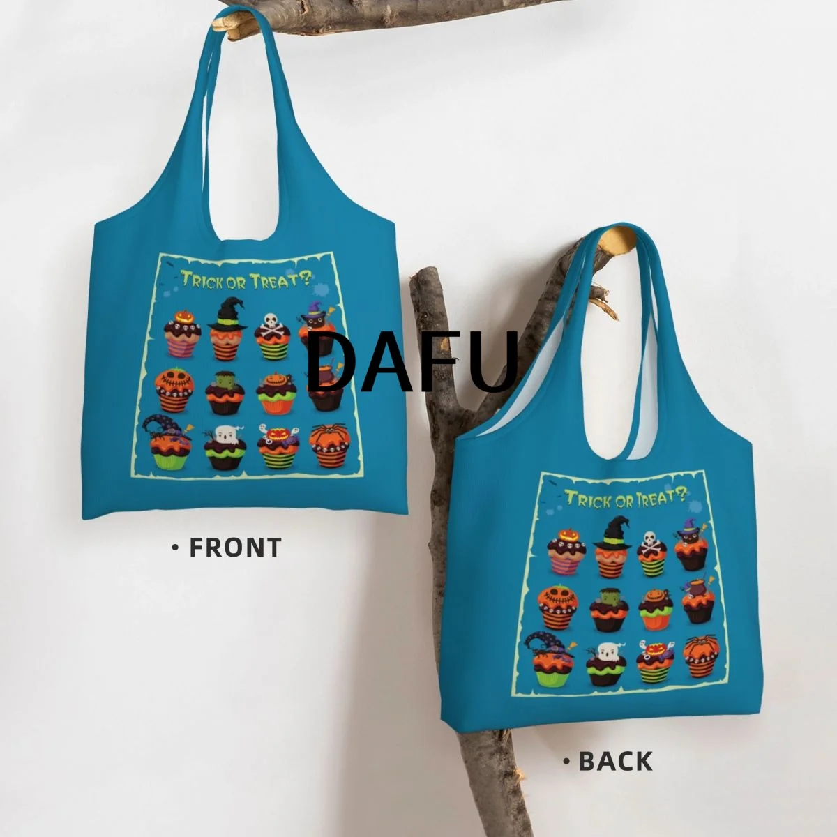 Trick or Treat Funny Halloween Print Cotton Tote Bag - Casual Commuter Shoulder Bag for Work Grocery Shopping Trick or Treat