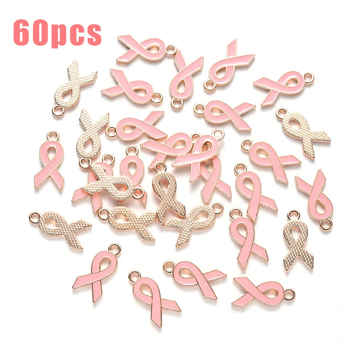 60 Pcs Breast Cancer Awareness Charm Ribbon Pendant Charm Jewelry DIY Accessories for Necklace Bracelet Making Crafts