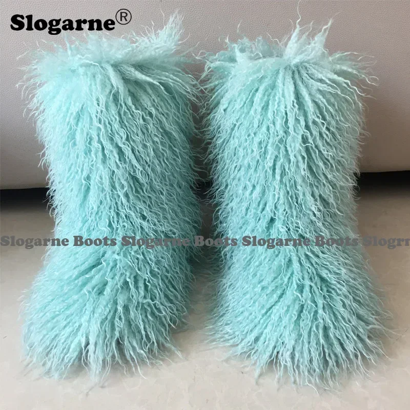 2026 Women Winter Snow Boots Outdoor Faux Wool Boots Luxury Furry Curly Fur Boots Woman Plush Warm 3CM Platform Shoes Large Size