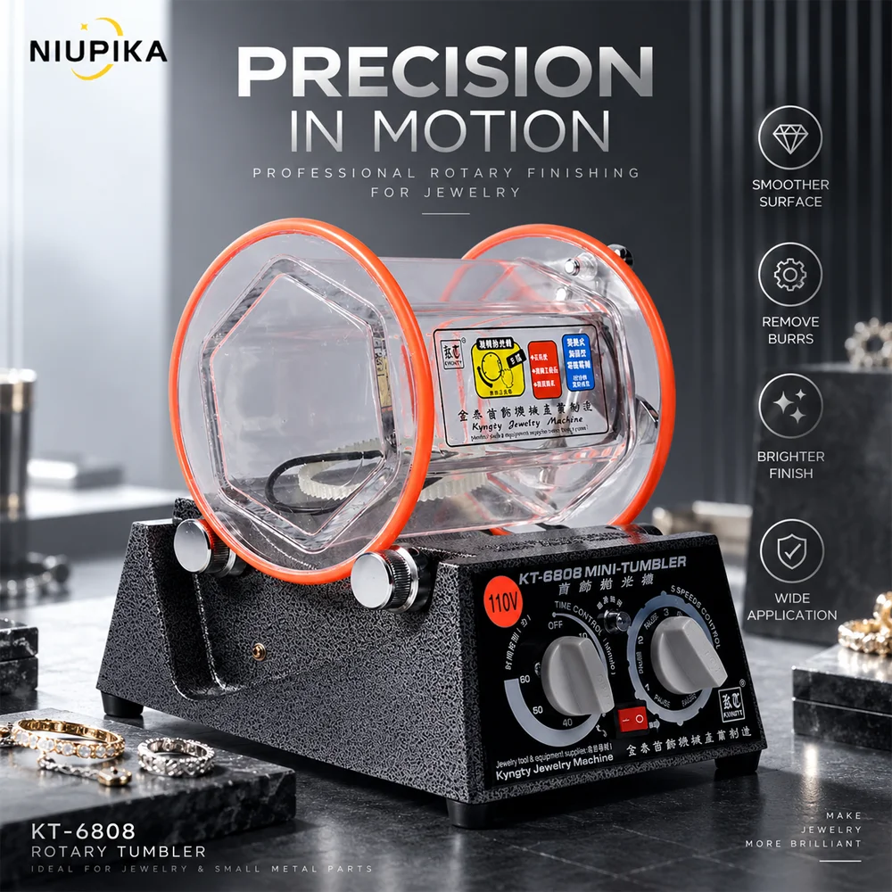 NIUPIKA KT6808 Rotary Tumbler Jewelry Polishing Machine Stainless Steel Beads 2mm USA 910 Powder Kit Metal Deburring Tool 2027