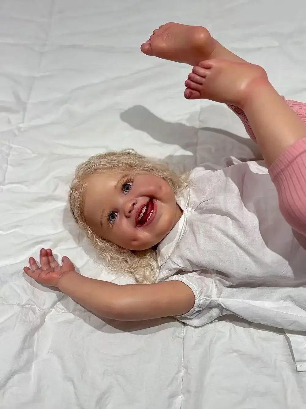 DLS مخصص محدود العرض 32 بوصة تولد من جديد الطفل الدمل مع الشعر الأبيض الجذور يدويا الانتهاء بالفعل مع فستان مختلف #2