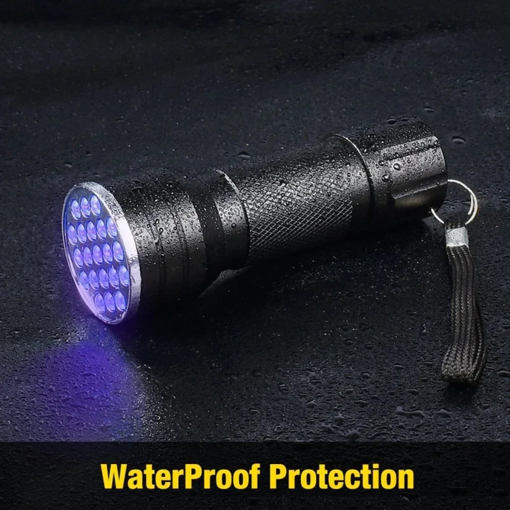 Imagem -04 - Portátil 21 Led uv Ultravioleta Lanterna Blacklight 395nm Mini Tocha Lâmpada para Pet Detector de Manchas de Urina Lanterna Luz Negra