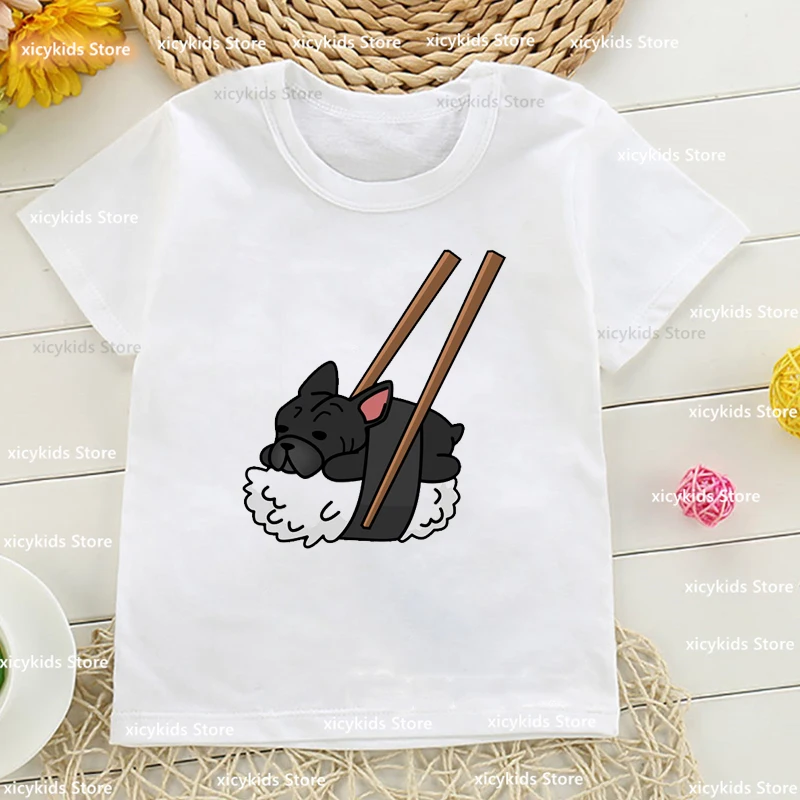 Camiseta para meninos/meninas cães engraçados comem hambúrgueres, pizza, sorvete animal impressão crianças tshirts moda roupas para crianças