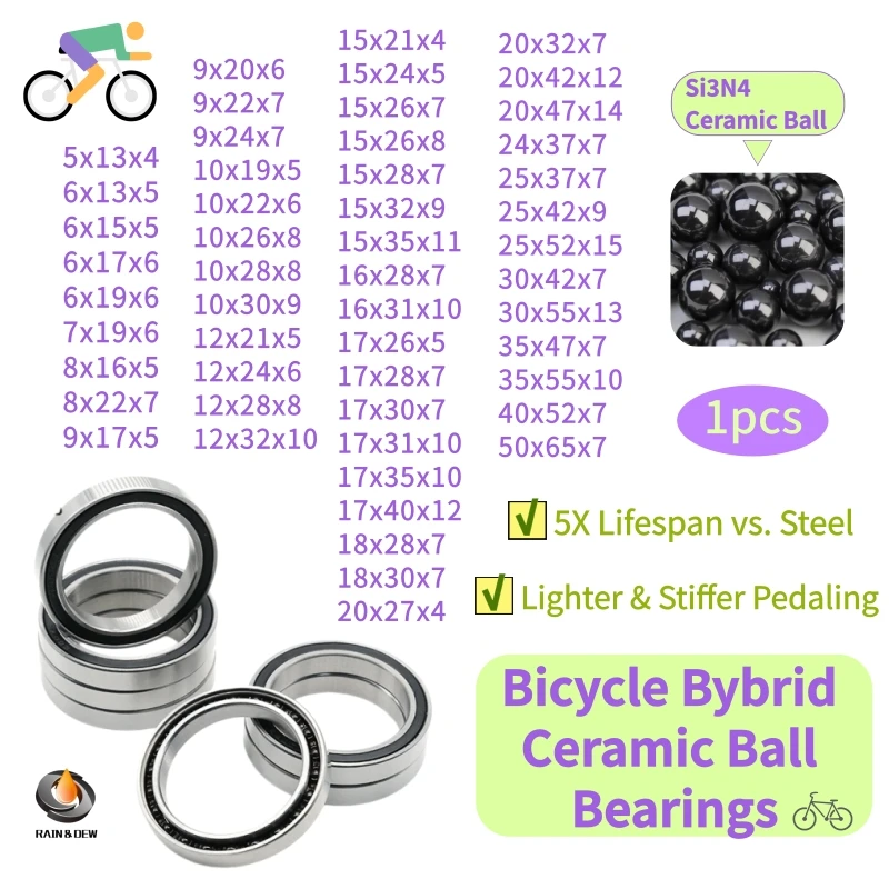 1Pcs 6803 6804 6805 Series Hybrid Ceramic Bearing  ABEC-7 Bicycle Bottom Brackets & Spares S6806 6807 Si3N4 Ball Bearings