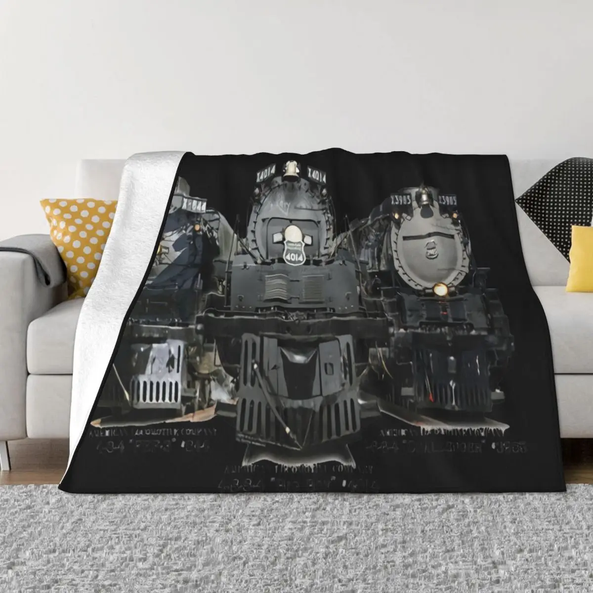 Union Pacific Big Steam Big Boy 4014 3985 And 844 Train S Graphic Letter Youth Street Style Party Throw Blanket