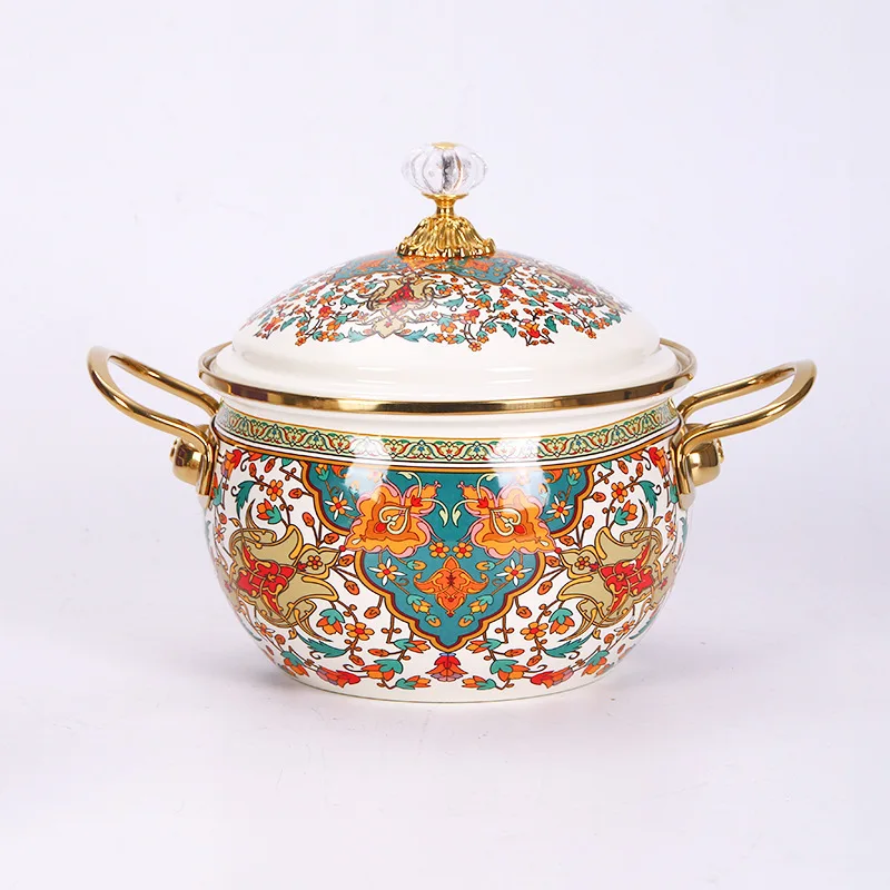 Thick-walled Enamel Soup Pot, Double-Handled Soup Pot, Gold-Handled Enamel Pot, Kitchenware, Tableware, Enamel Soup Pot