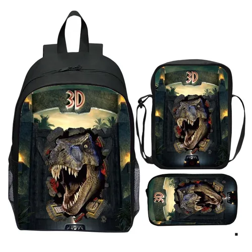 Imagen 2 del producto Mochila con estampado de dinosaurios y animales, bonita mochila jurásica de dibujos animados, bolso de hombro pequeño, estuche para lápices