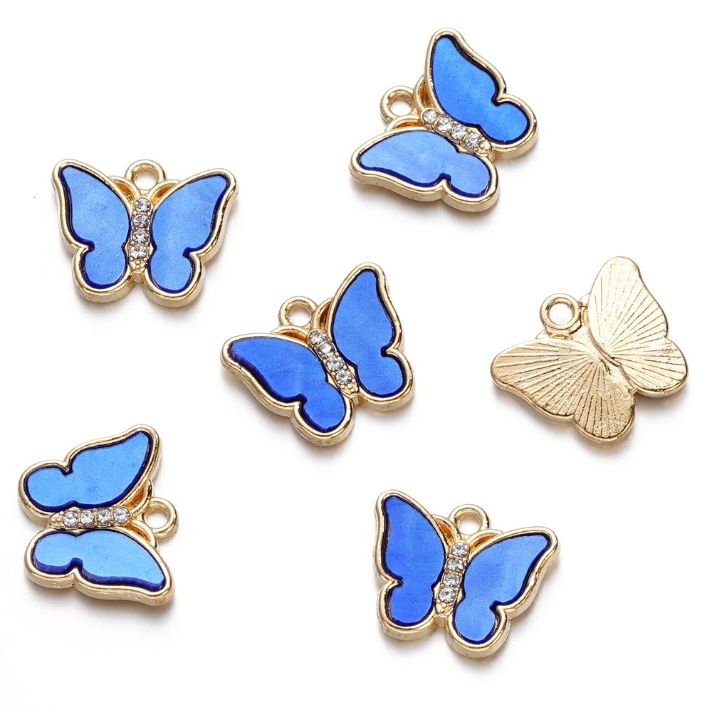 10pcs Alloy Rhinestone Imitation Shell Butterfly Pendant Color Necklace Charms For Necklace Bracelet DIY Jewelry Making Findings image 3