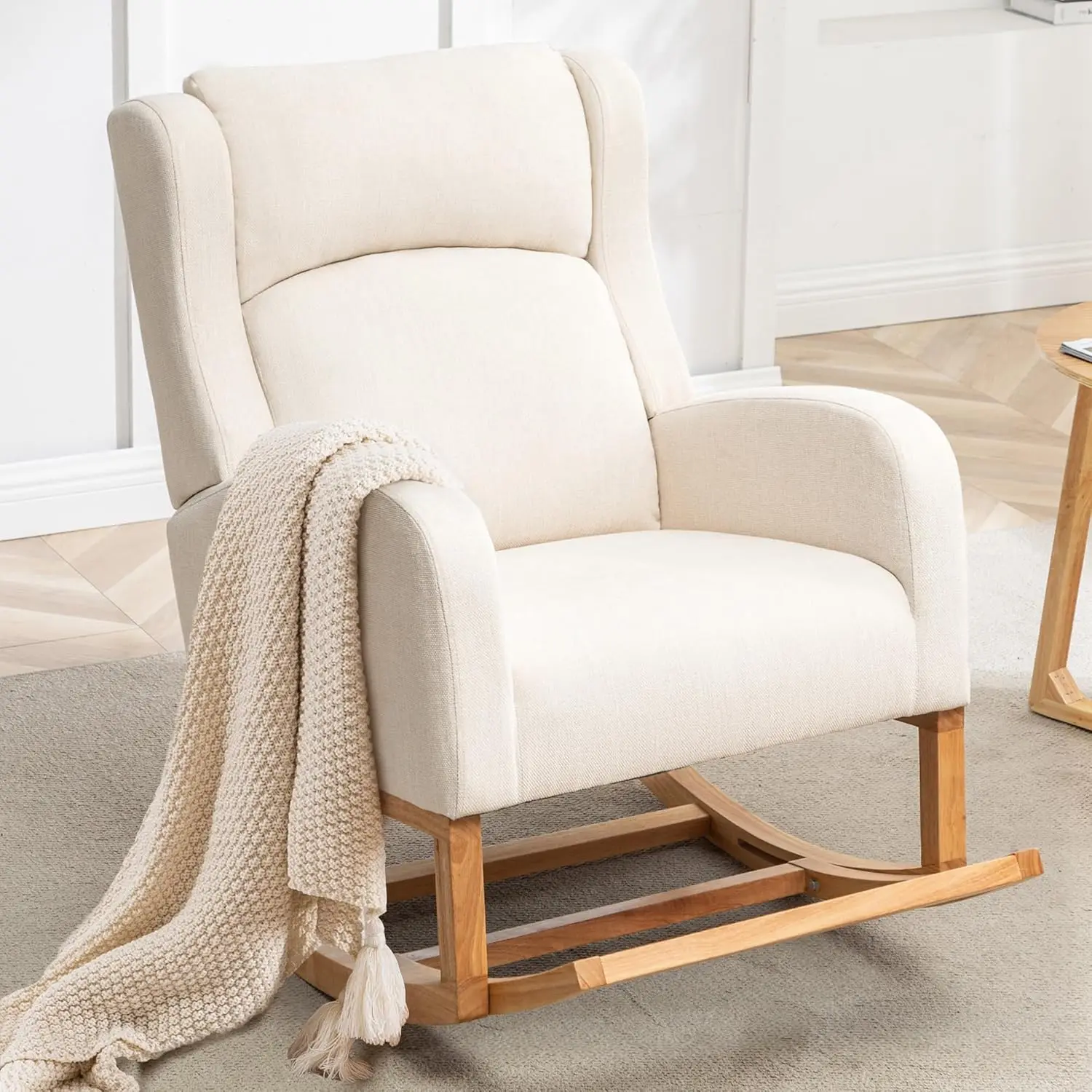 

Rocking Chair Nursery, Nursing Rocking Chairs for Mom Nursery, Comfy Wingback Glider Rocking Armchair with Side
