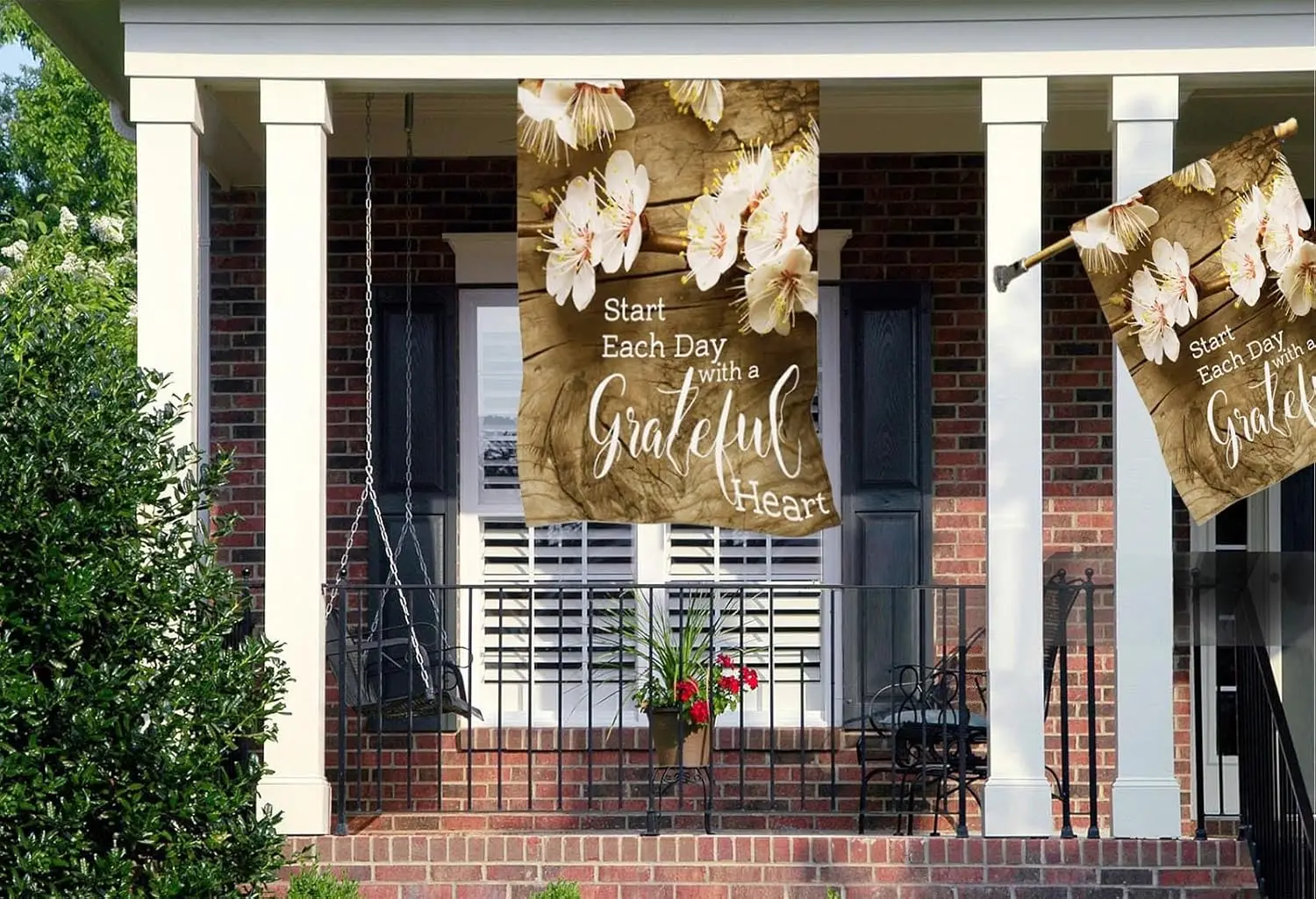 Mugod Star Each Day with A Grateful Heart Burlap House Flags for Outdoor, Pink Floral Branches Large Yard Flags 28 x 40 Doub EEZ
