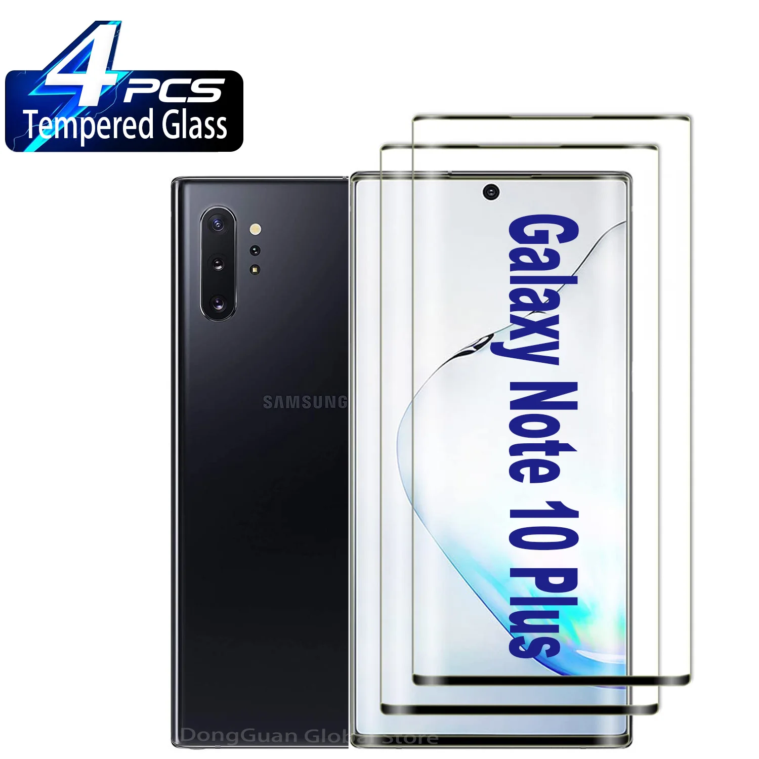 For Samsung Galaxy Note 10 +, 9H Curved Four Sides Glue Tempered Glass 2/4Pcs 9H Screen Protector