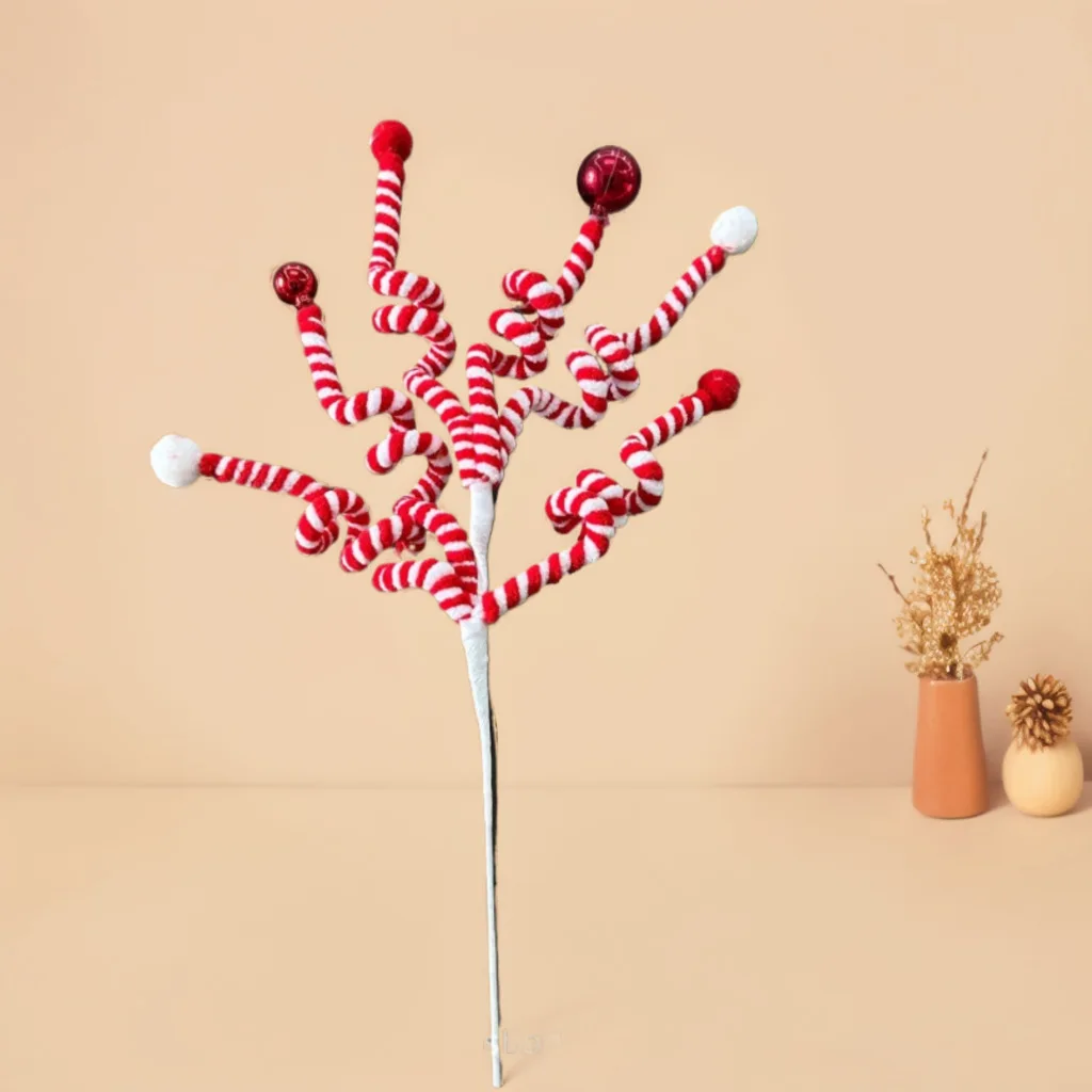 

Christmas Decoration Height 50cmTwist Stick Yarn Red White Bell Candy Branch Pendant Christmas Tree Plush Plush Branch Pendant